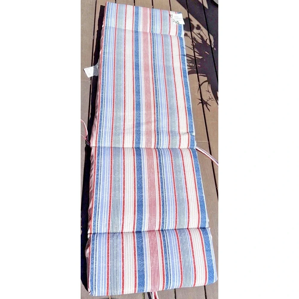 Jordan Outdoor Chaise Lounge Cushion Stripe Patio Fabric Ties New - Picture 1 of 11